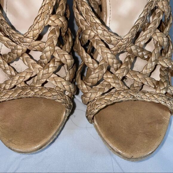 Prada Tan Braided Leather Wedges Size 36.5 Authentic - Picture 11 of 13